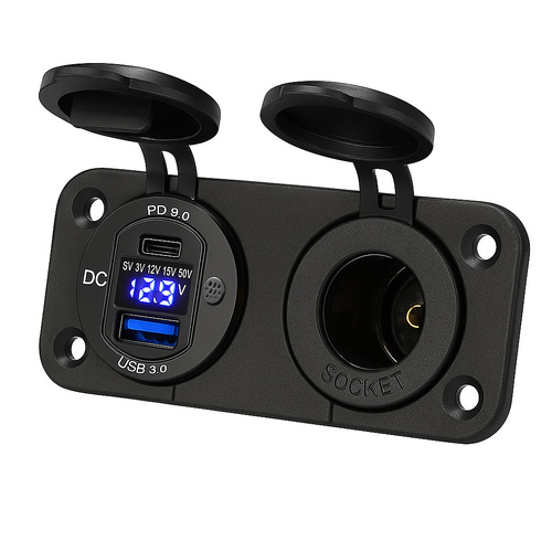 Dual Sockets PD(45W)+USB(36W) + Voltmeter + Cig